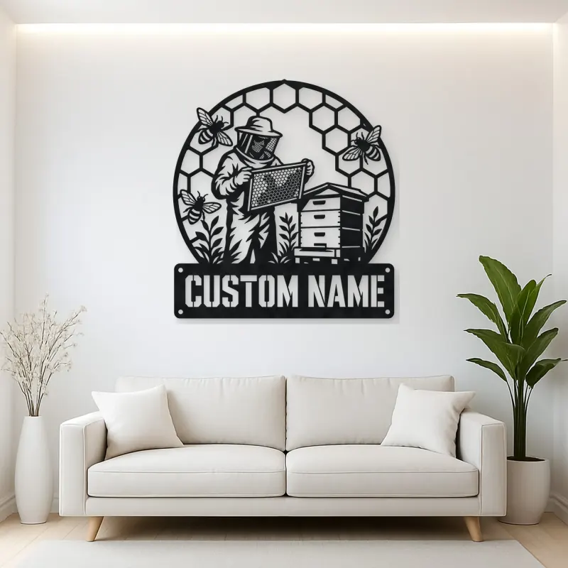 Personalized Beekeeper Honeycomb Frame and Hive Metal Wall Art