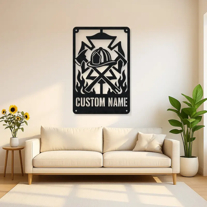 Personalized Firefighter Crest Metal Wall Art with Axes