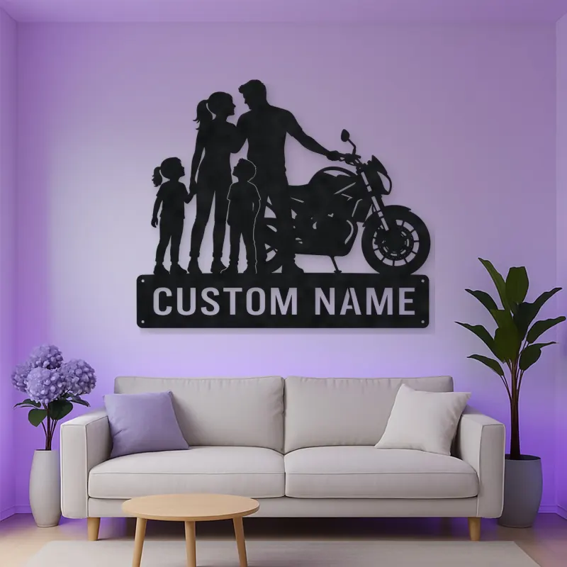 Personalized Modern Motorcycle Family of Four Metal Wall Art