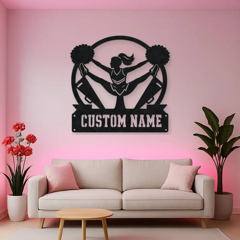 Personalized Cheerleader Metal Wall Art with Pom-Poms