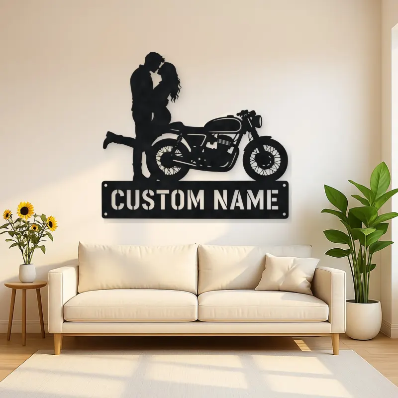 Personalized Cafe Racer Couple Metal Wall Art