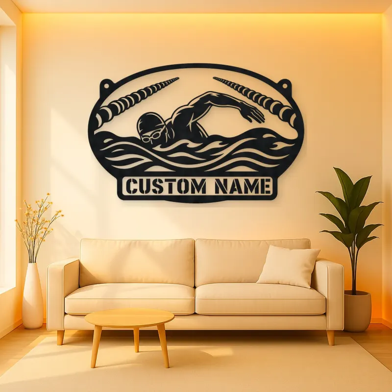 Personalized Freestyle Swimmer Metal Wall Art with Pool Lanes