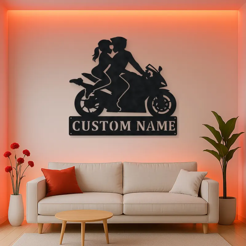 Personalized Two Rider Motorcycle Couple Metal Wall Art