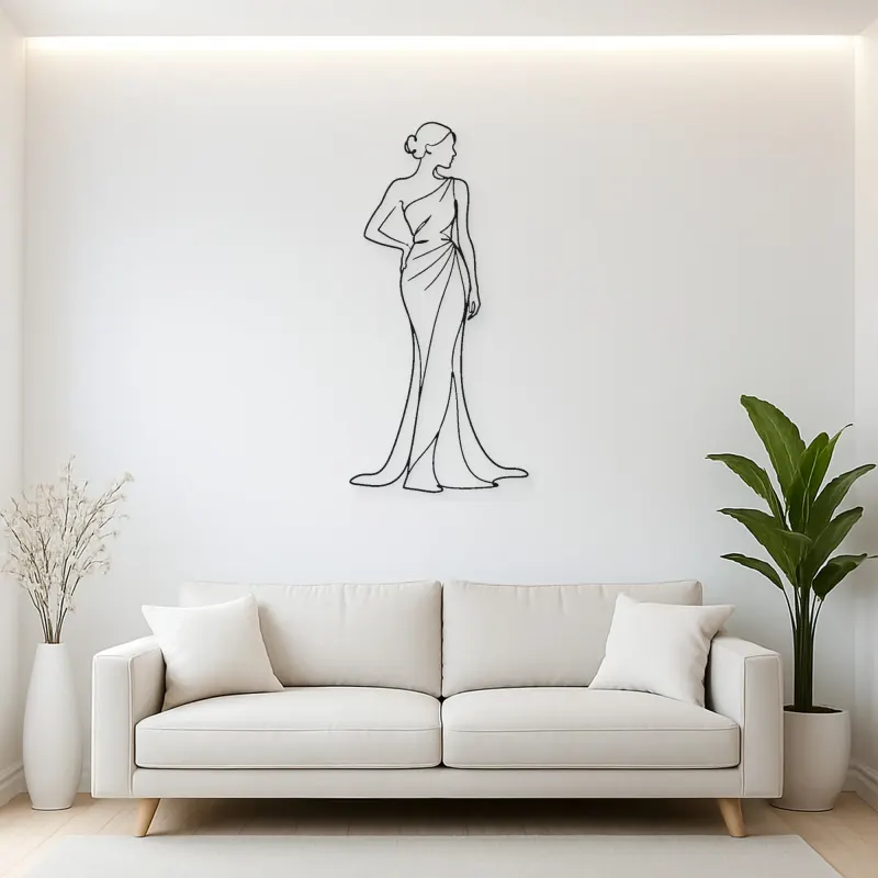One Shoulder Gown Metal Wall Art | Fashion Figure Wall Decor
