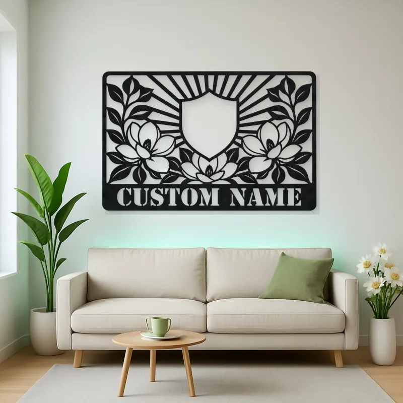 Personalized Magnolia Monogram Metal Wall Art