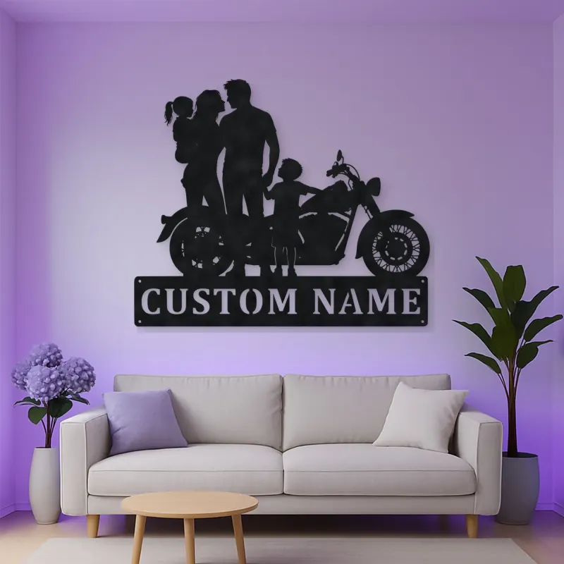 Personalized Classic Motorcycle Family with Toddler Metal Wall Art