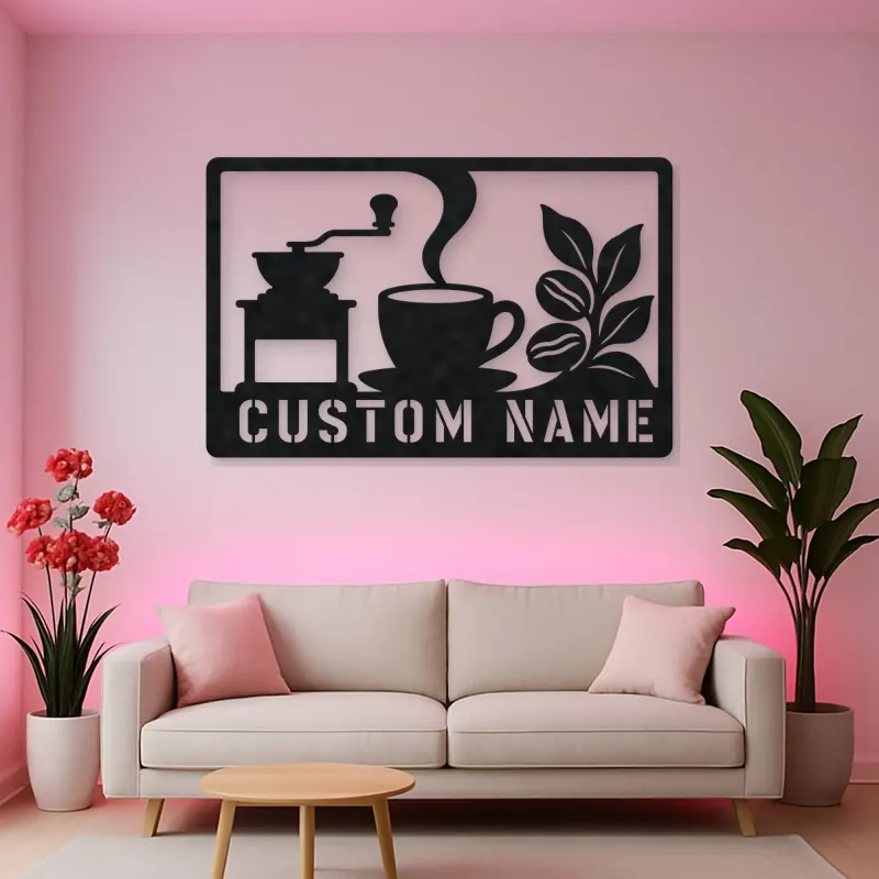 Personalized Coffee Station Metal Wall Art with Grinder