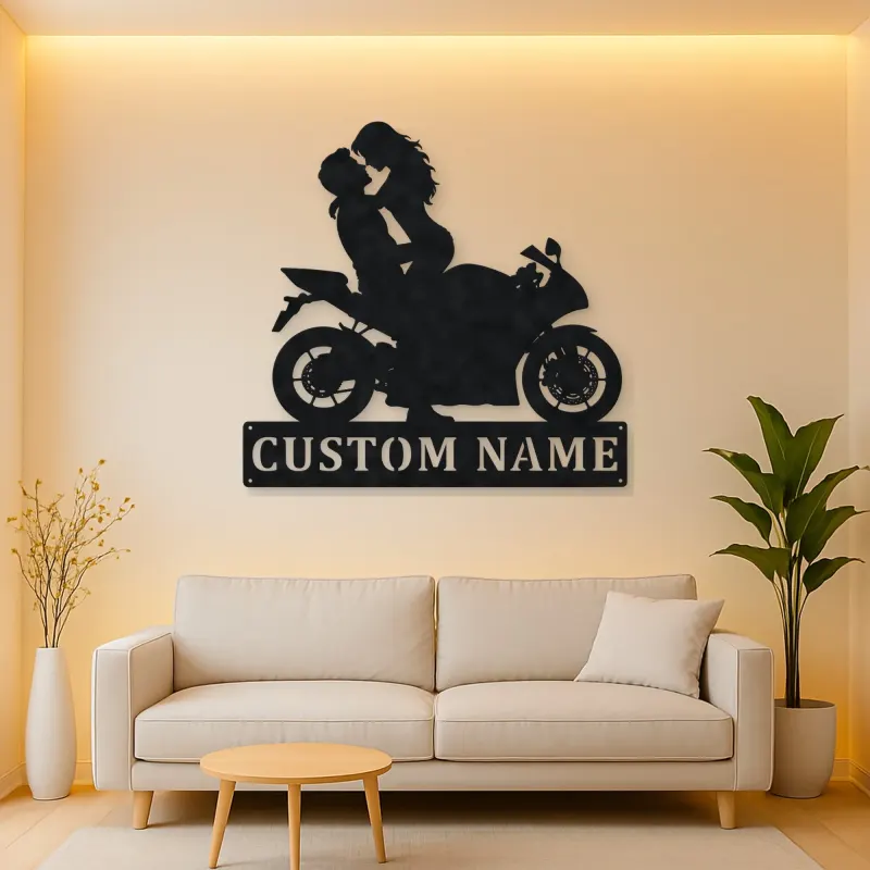 Personalized Lifted Couple Sport Motorcycle Metal Wall Art