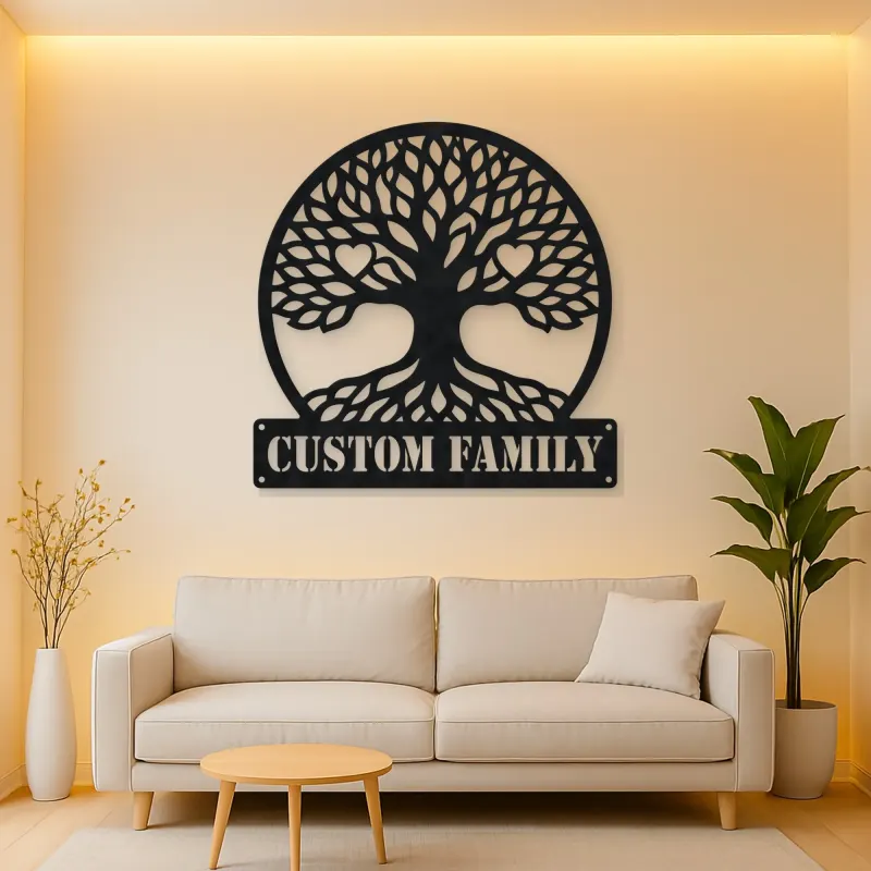 Personalized Family Tree Metal Wall Art with Heart Details