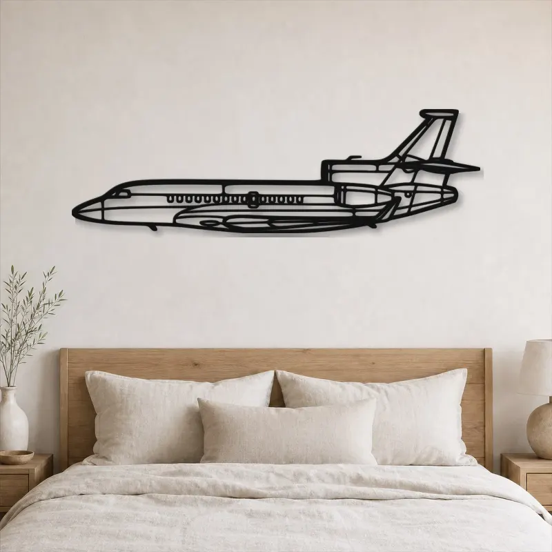 Insegna in metallo silhouette dell'aereo Falcon 7X, Silhouette di aerei in metallo, Decorazione da parete aviatore