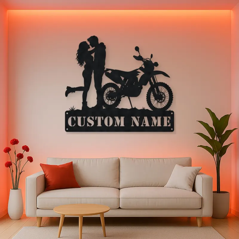 Personalized Dual Sport Motorcycle Couple Metal Wall Art