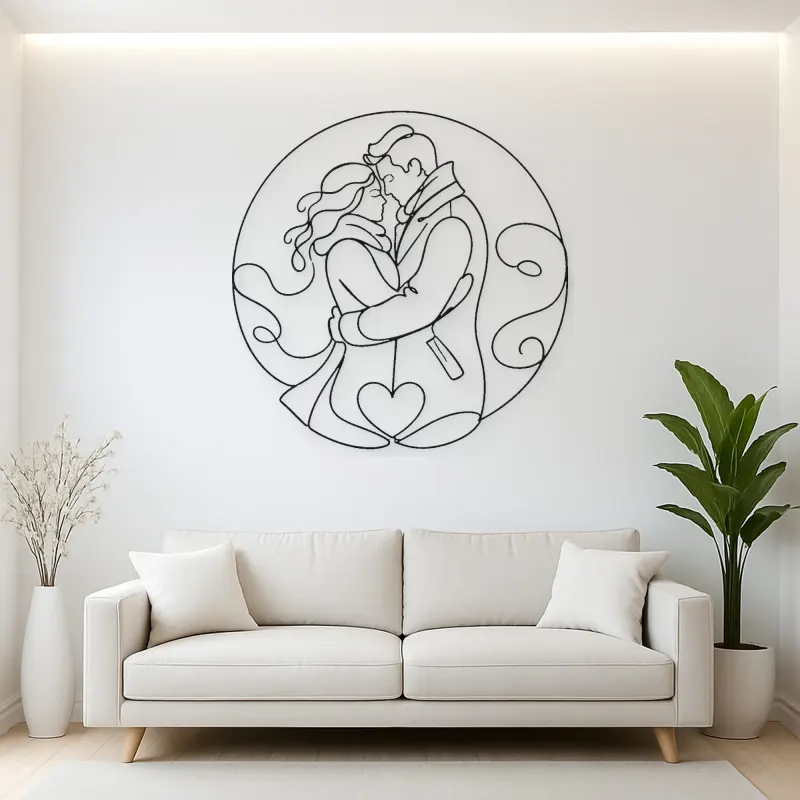 Winter Coat Lovers Metal Wall Art | Romantic Couple Decor