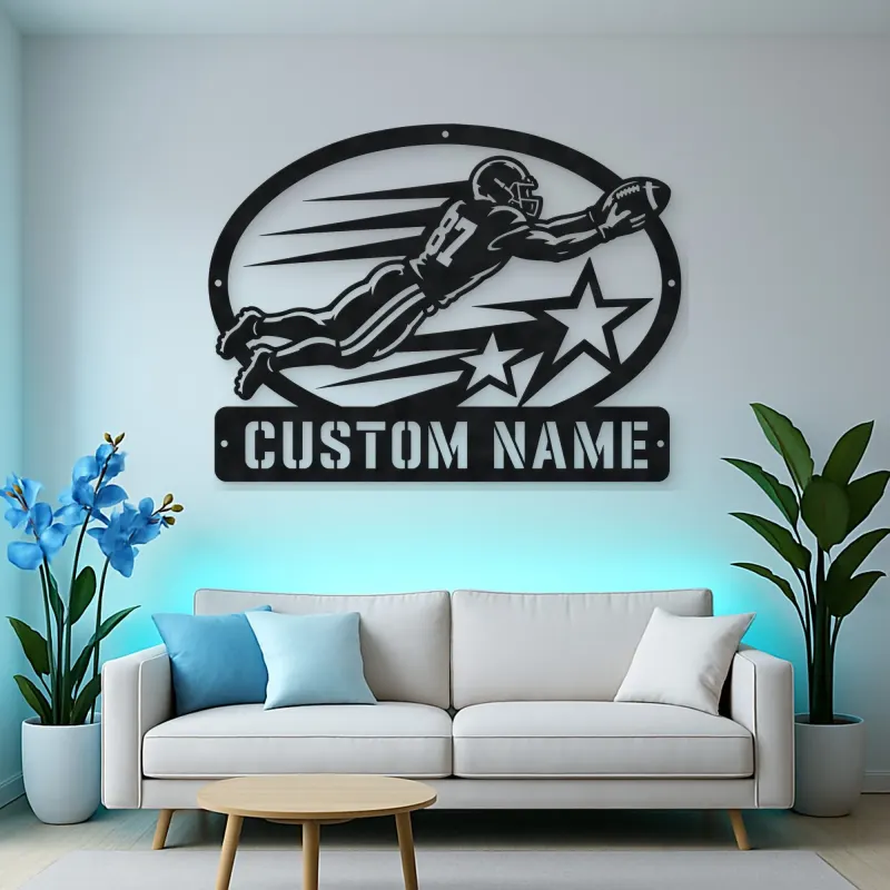 Personalized Number 87 Diving Receiver Stars Metal Wall Art