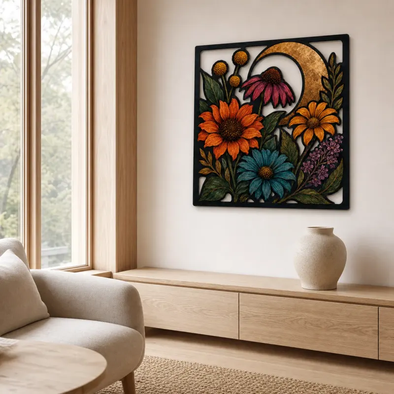 Wildflower Garden with Sunflowers and Coneflowers Colorful Metal Wall Art