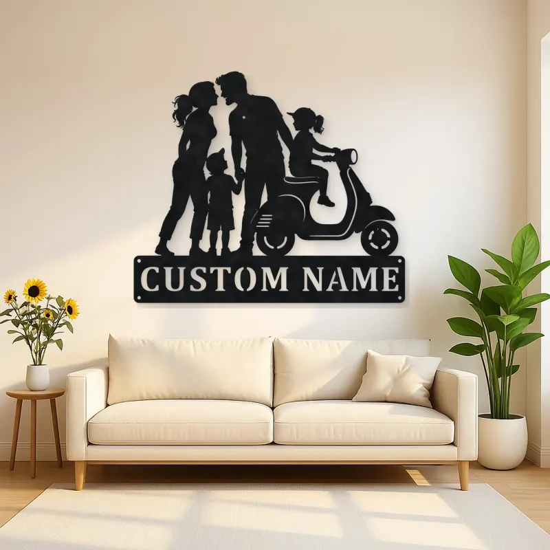 Personalized Scooter Family of Four Metal Wall Art
