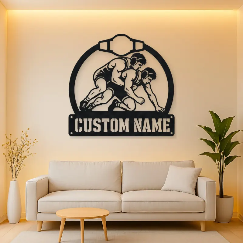 Personalized Wrestling Match Metal Wall Art with Belt Frame