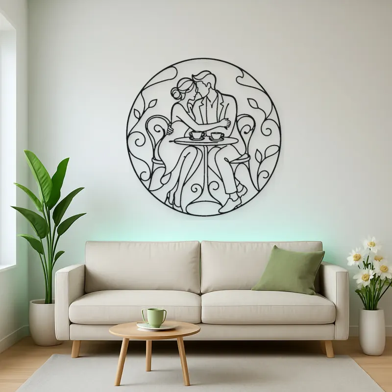 Seated Cafe Lovers Metal Wall Art | Romantic Couple Decor
