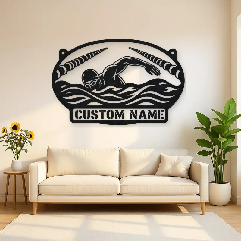 Personalized Freestyle Swimmer Metal Wall Art with Pool Lanes