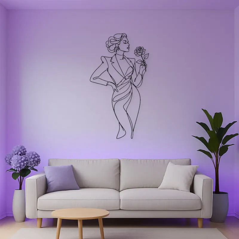 Fashion Muse with Rose Metal Wall Art | Botanical Woman Wall Decor