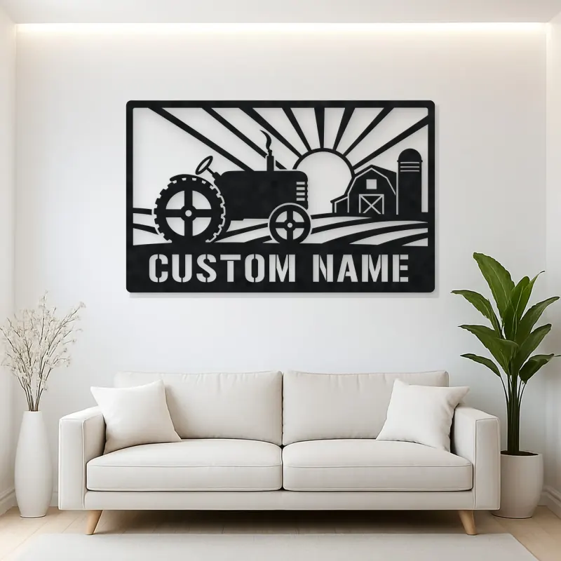 Personalized Farm Tractor Metal Wall Art with Sunrise