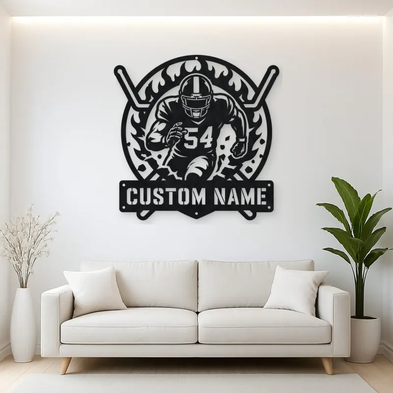 Personalized Number 54 Football Player Flame Metal Wall Art