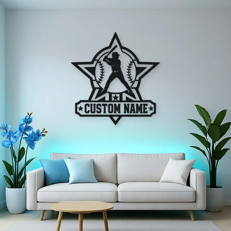 Personalized Baseball Batter Star Badge Metal Wall Art