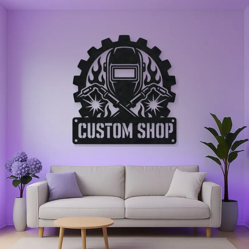 Personalized Welder Helmet Metal Wall Art with Crossed Torches