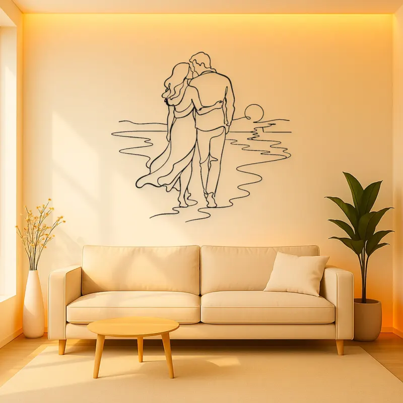 Beach Walk Pair Metal Wall Art | Romantic Couple Decor