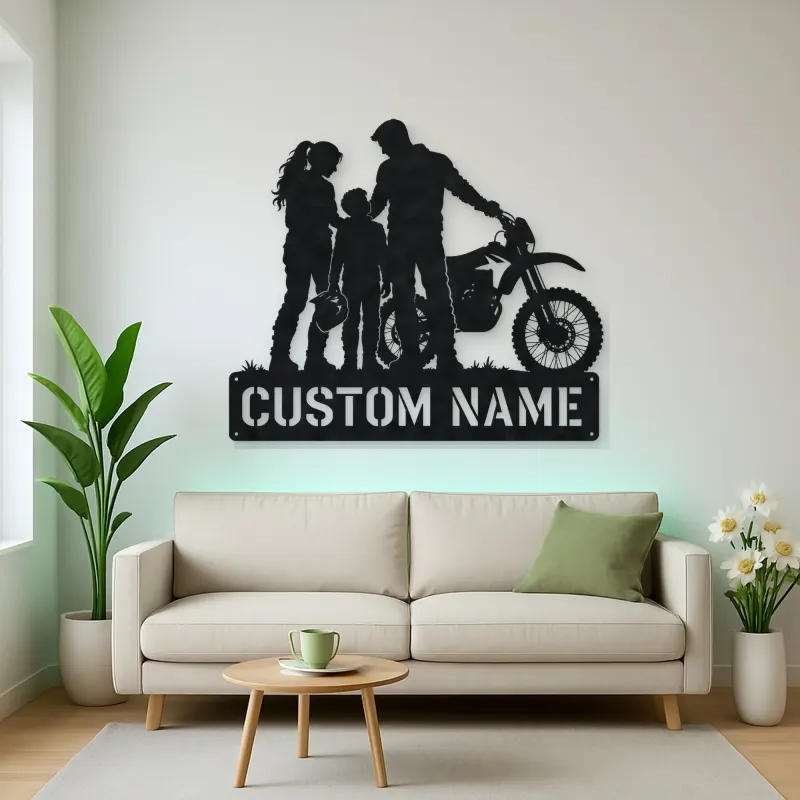 Personalized Dirt Bike Family with Helmets Metal Wall Art