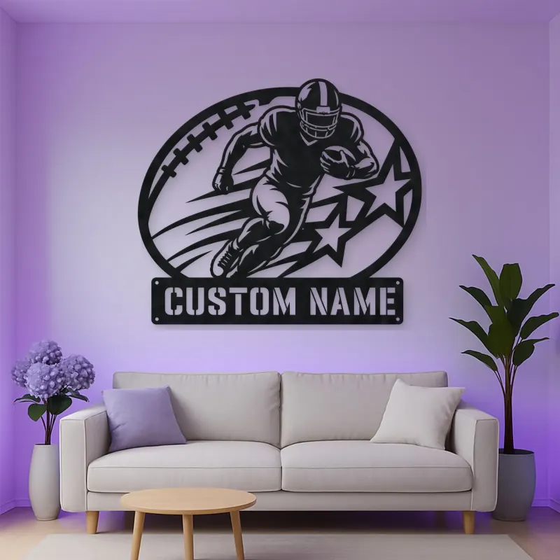 Personalized Running Back Stars and Speed Lines Metal Wall Art