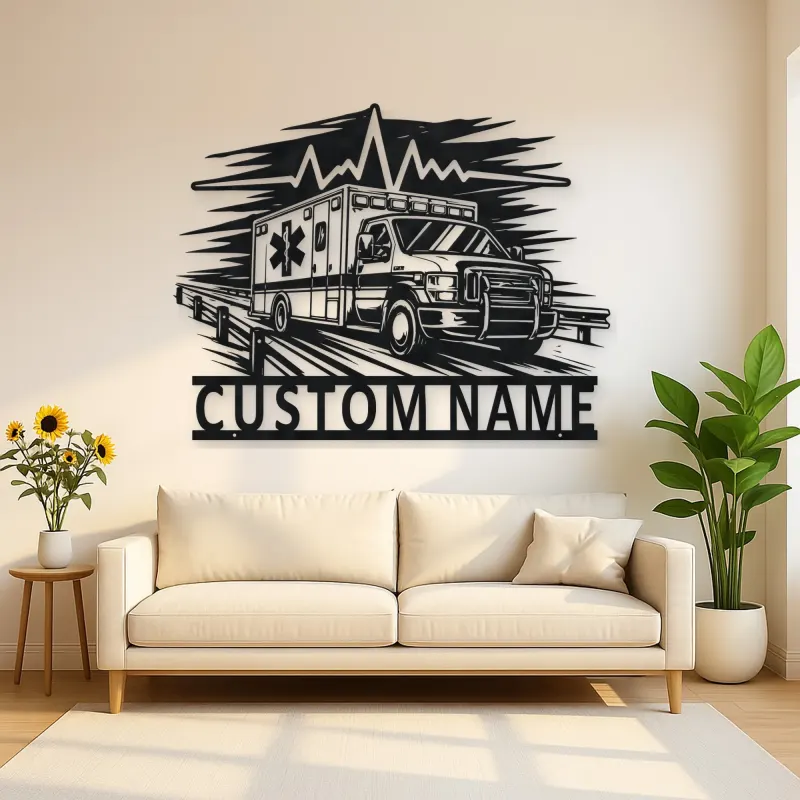 Personalized Highway Ambulance Heartbeat Metal Wall Art