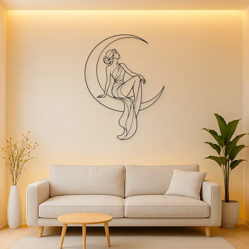 Crescent Moon Woman Metal Wall Art | Celestial Woman Wall Decor