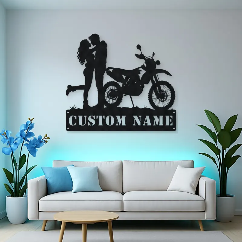 Personalized Dual Sport Motorcycle Couple Metal Wall Art