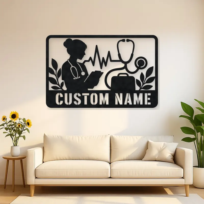 Personalized Doctor Nurse Metal Wall Art with Stethoscope