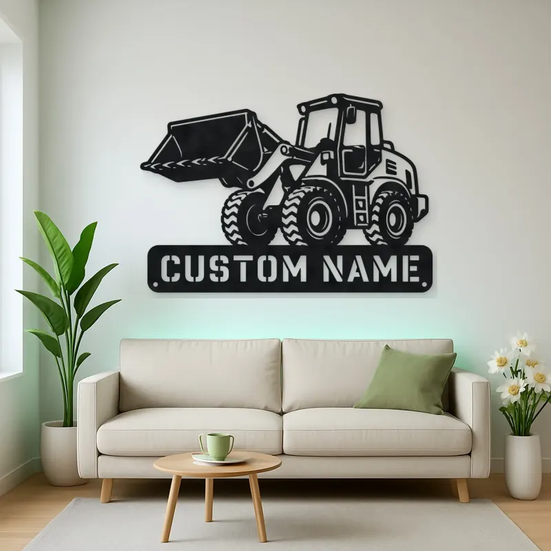 Personalized Compact Wheel Loader Raised Bucket Metal Wall Art