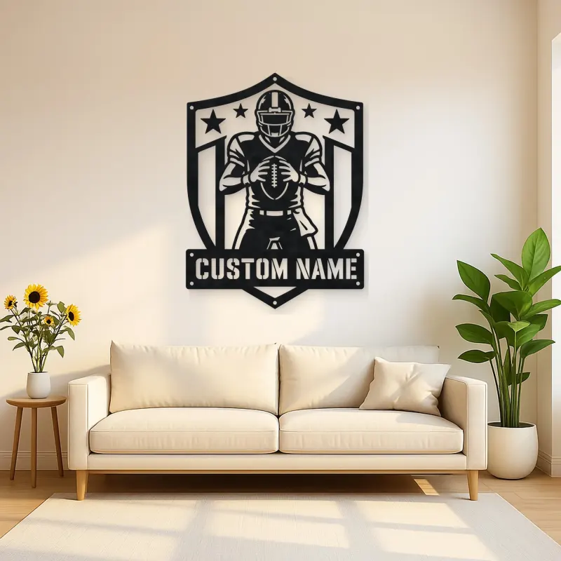 Personalized Football Player Stars and Stripes Shield Metal Wall Art