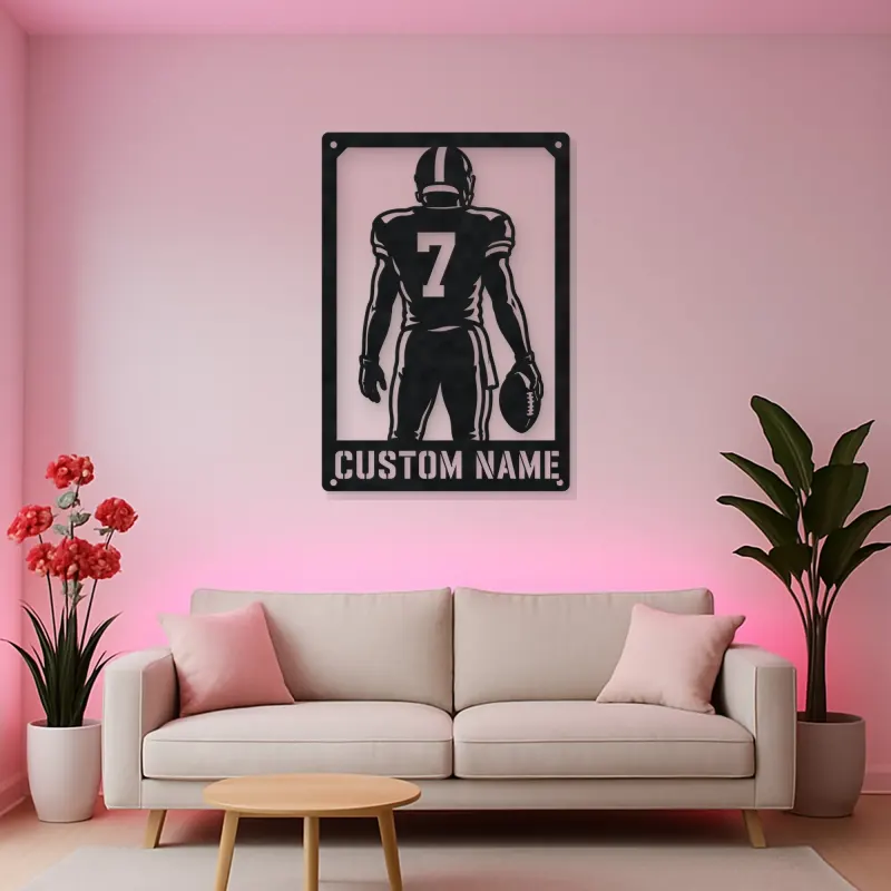 Personalized Number 7 Football Player Back View Metal Wall Art