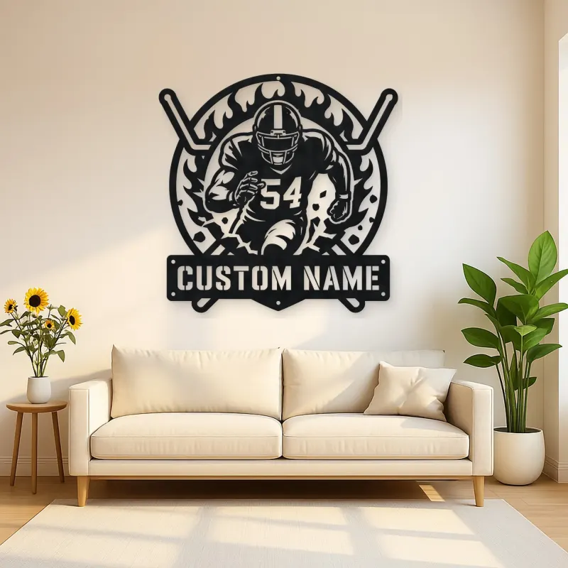Personalized Number 54 Football Player Flame Metal Wall Art