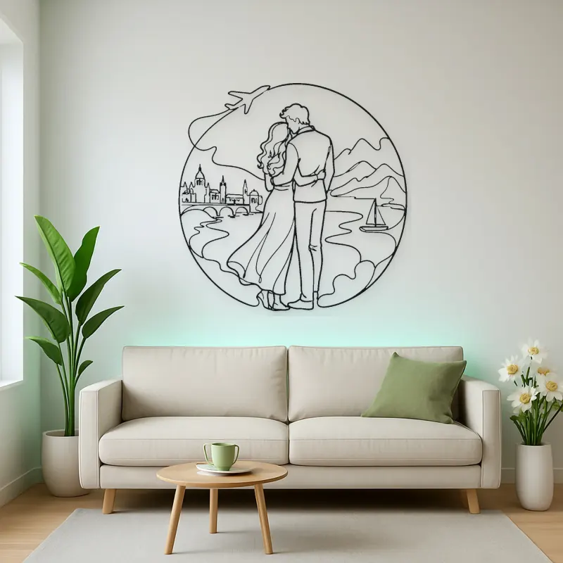 Travel Lovers Pose Metal Wall Art | Romantic Couple Decor