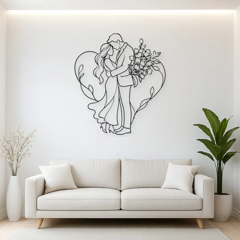 Flower Gift Lovers Metal Wall Art | Romantic Couple Decor