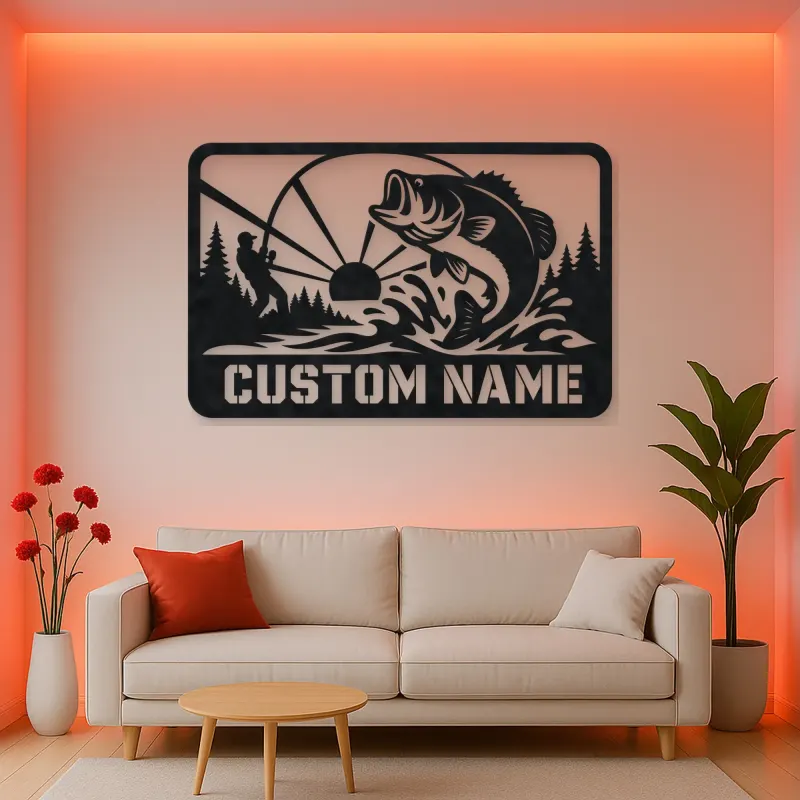 Personalized Bass Fishing Metal Wall Art with Fisherman
