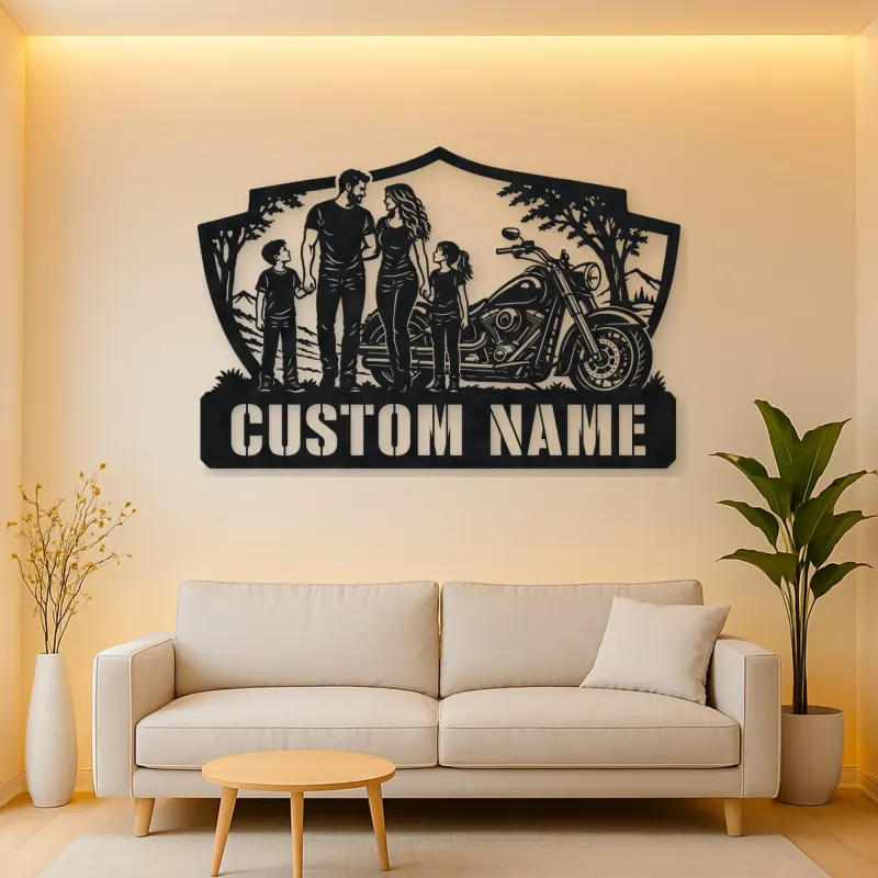 Personalized Family of Four Cruiser Motorcycle Metal Wall Art