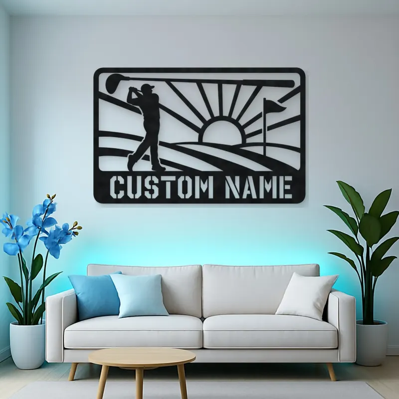 Personalized Golf Swing Metal Wall Art with Fairway