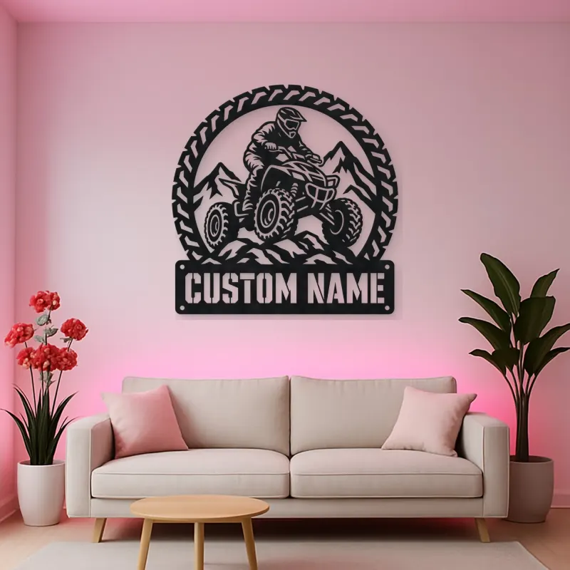 Personalized ATV Quad Rider Metal Wall Art with Mountain Trail