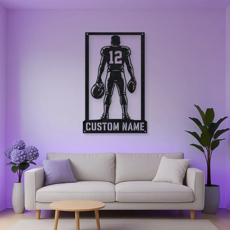 Personalized Number 12 Football Player Back View Metal Wall Art