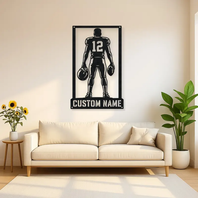 Personalized Number 12 Football Player Back View Metal Wall Art