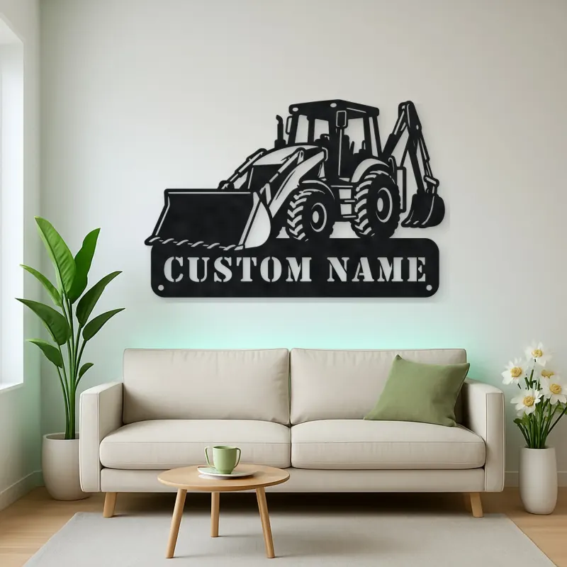 Personalized Backhoe Loader Front and Rear Bucket Metal Wall Art
