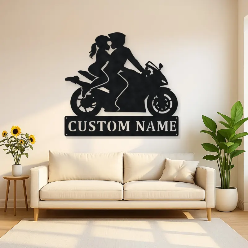 Personalized Two Rider Motorcycle Couple Metal Wall Art