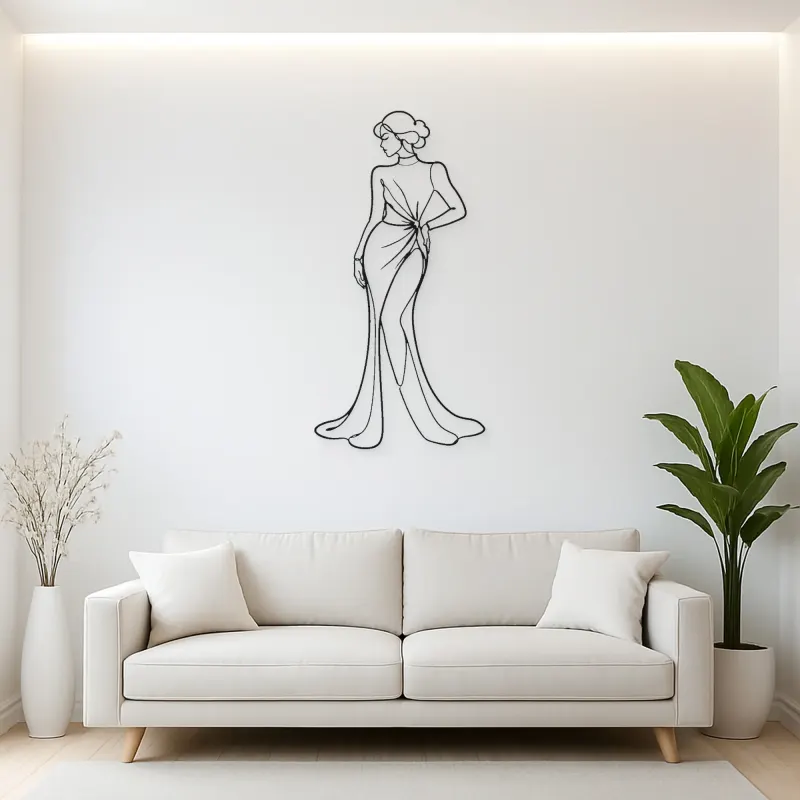 Hand on Hip Satin Gown Pose Metal Wall Art | Fashion Figure Wall Decor