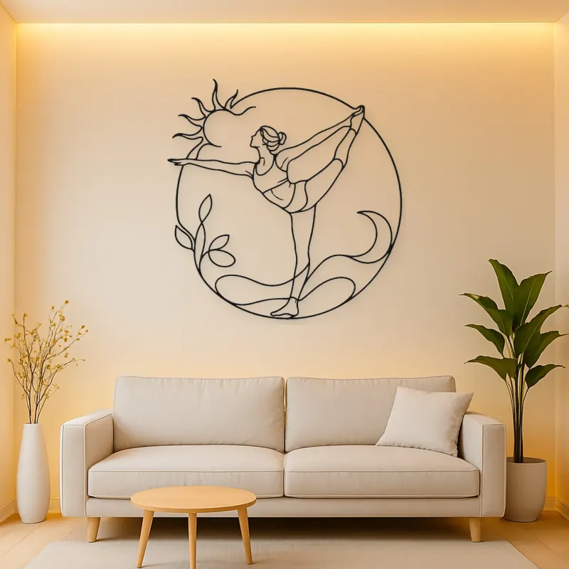 Compass Pose Line Metal Wall Art | Yoga and Meditation Wall Decor